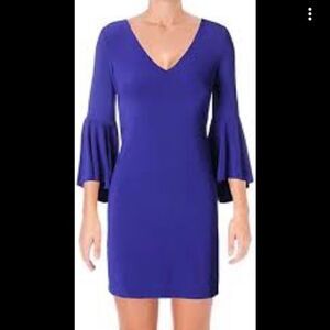Lauren by Ralph Lauren HP❤️ Flounce Sleeve V-Neck Dress Royal Blue Color 14, EUC